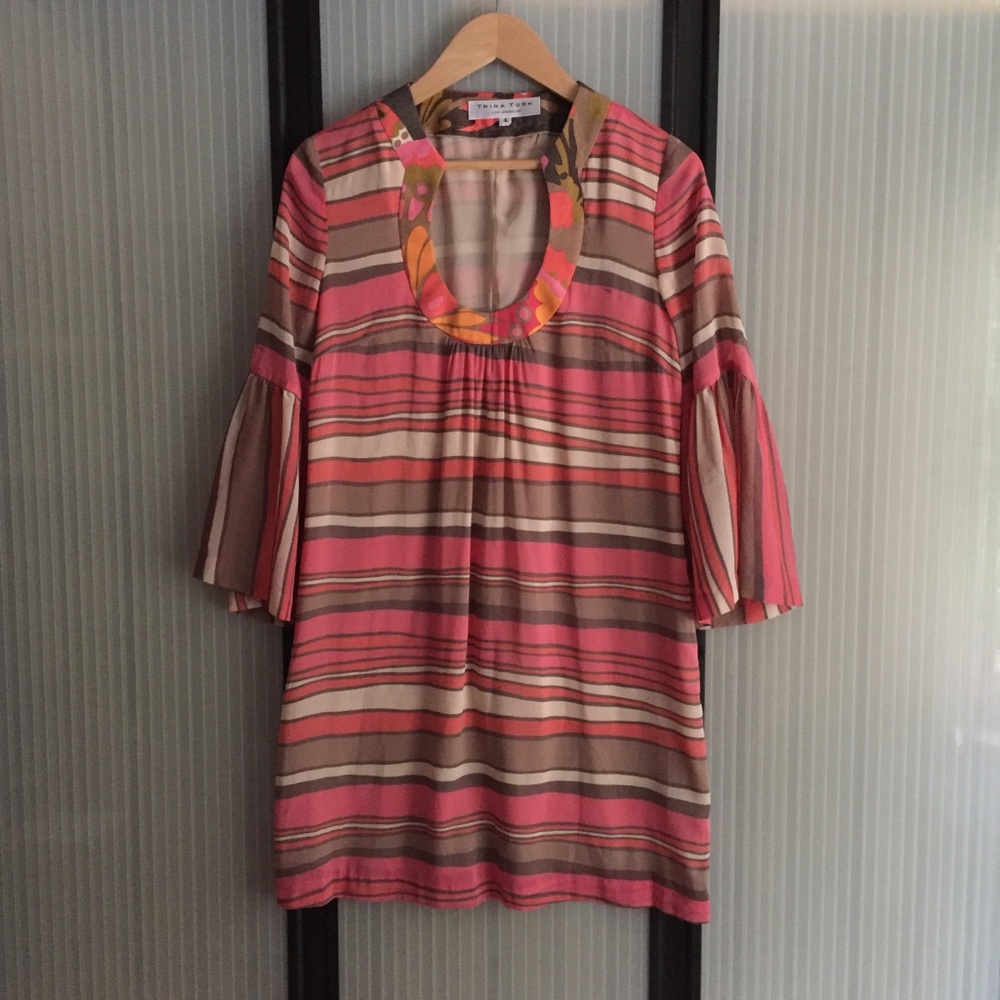 Trina Turk Silk Signature Tunic in Pink and Orange Size S